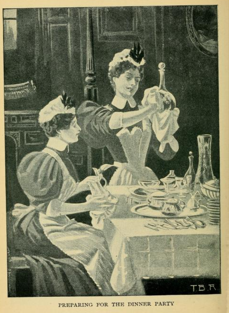Two maids polishing silver 1890s